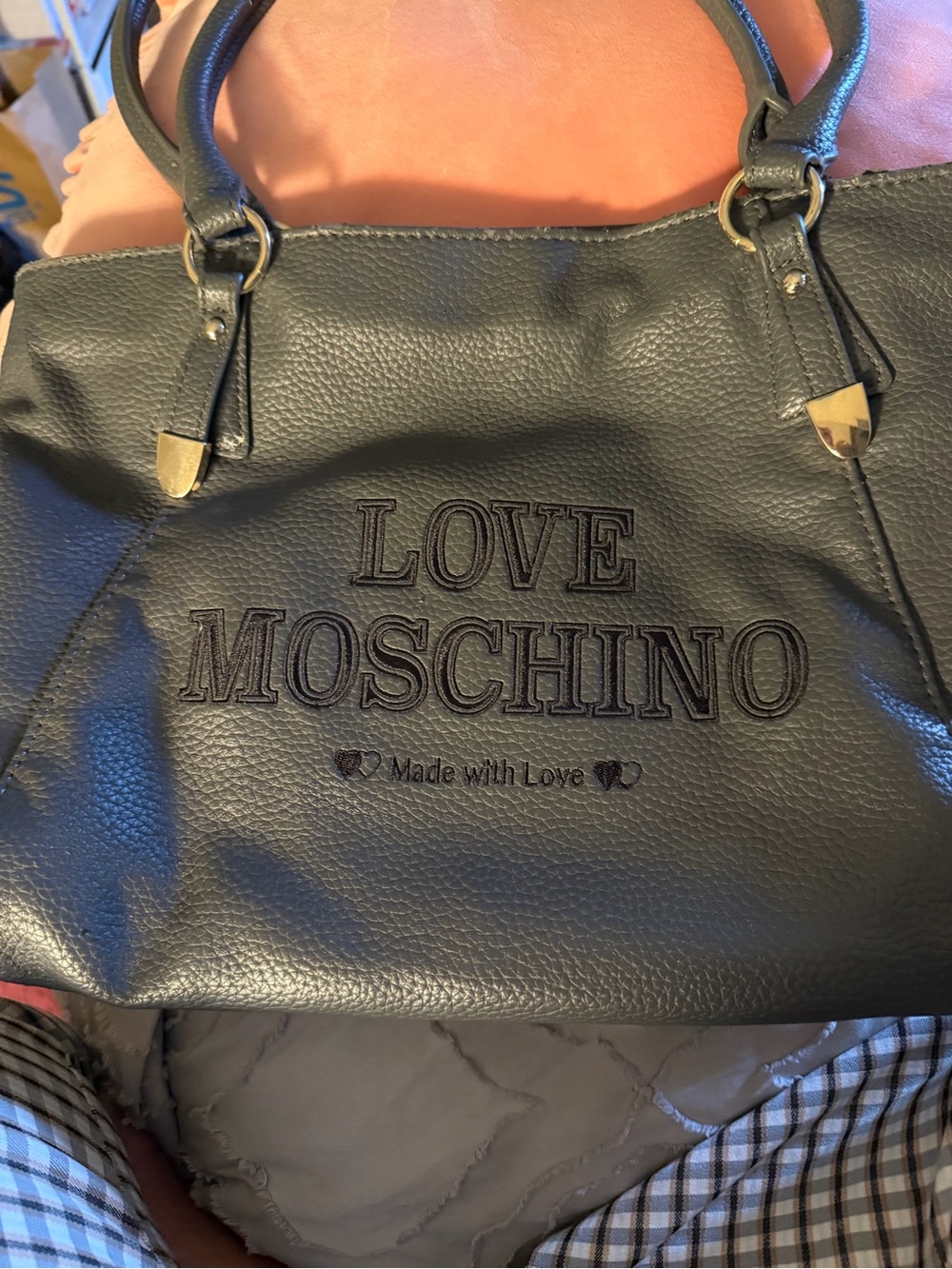 Love Moschino Black Pebbled Leather-Look Tote with Embossed Logo